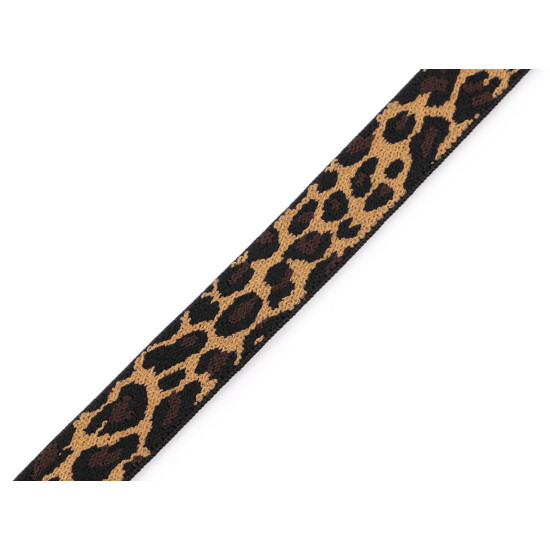 Elastic with leopard pattern / shoulder elastic, width 15 mm - Brown (1 Meter) Elastic with leopard pattern / shoulder elastic, width 15 mm - Brown (1 Meter)