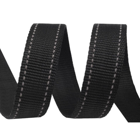 Gurt breite 25 mm mit reflektierender durchsteppung - Schwarz (1 Meter) Gurt breite 25 mm mit reflektierender durchsteppung - Schwarz (1 Meter)