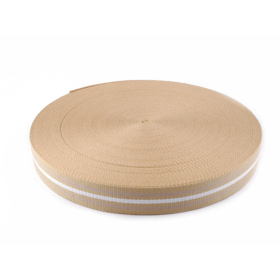 Double-faced polyester webbing width 38 mm - Beige (1 Meter) Double-faced polyester webbing width 38 mm - Beige (1 Meter)