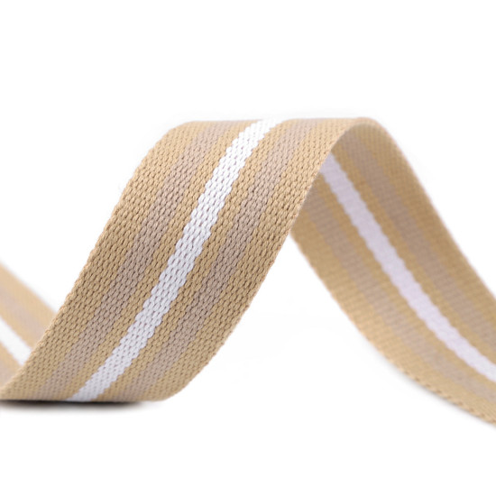 Double-faced polyester webbing width 38 mm - Beige (1 Meter) Double-faced polyester webbing width 38 mm - Beige (1 Meter)
