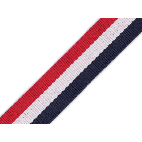 Double-faced webbing width 38 mm - Blue-white-red (25 Meters) Double-faced webbing width 38 mm - Blue-white-red (25 Meters)