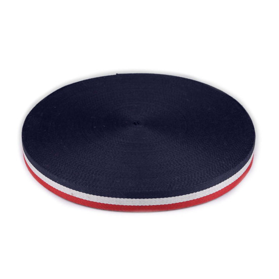 Double-faced webbing width 38 mm - Blue-white-red (25 Meters) Double-faced webbing width 38 mm - Blue-white-red (25 Meters)