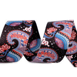 Taśma dwustronna gładka szerokość 38 mm paisley - Czarny (1 Metr)