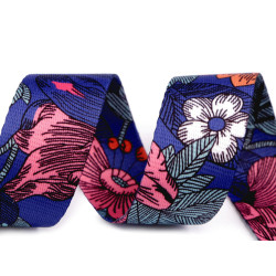 Taśma dwustronna gładka szerokość 38 mm paisley - Niebieski (1 Metr)