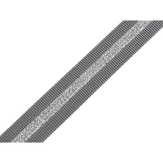 Beidseitiges polypropylen-gurtband mit lurex, breite 25 mm - Grau (1 Meter) Beidseitiges polypropylen-gurtband mit lurex, breite 25 mm - Grau (1 Meter)