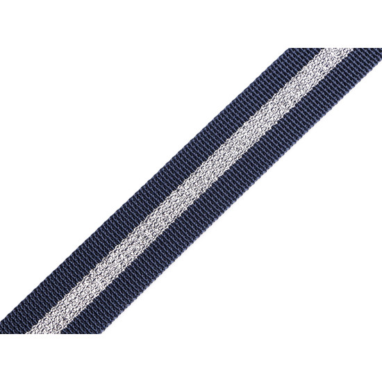 Beidseitiges polypropylen-gurtband mit lurex, breite 25 mm - Grau (1 Meter) Beidseitiges polypropylen-gurtband mit lurex, breite 25 mm - Grau (1 Meter)