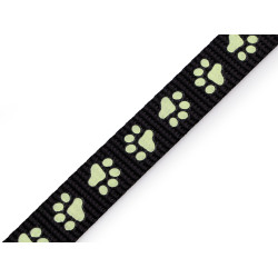 Polypropylene leash/collar strap webbing, glow in the dark, width 15 mm - Black (1 Meter)
