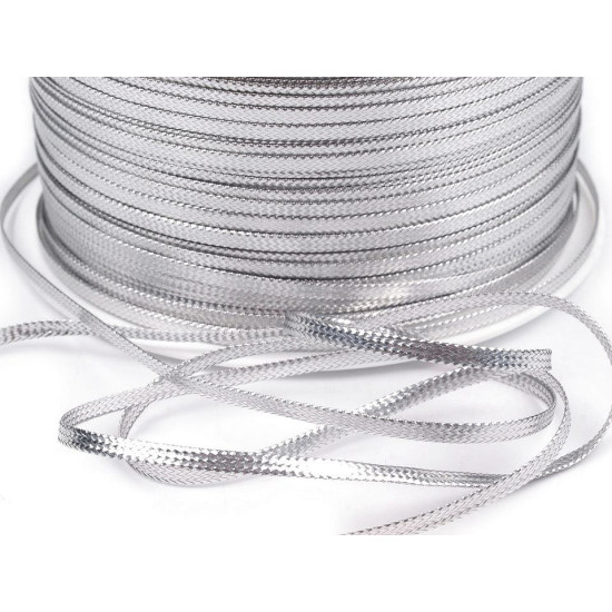 Sznureczek ozdobny z lureksem szer. 2,5mm płaski - Srebrny (50 Metry) Sznureczek ozdobny z lureksem szer. 2,5mm płaski - Srebrny (50 Metry)