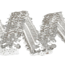 Elastic sequin trim width 30 mm - Silver (1 Meter)
