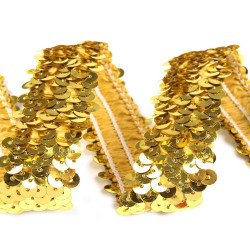 Elastic sequin trim width 30 mm - Gold (1 Meter)