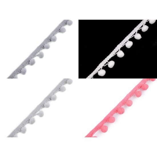 Taśma szerokość 20mm z pomponami ø10 mm - Mysi (1 Metr) Taśma szerokość 20mm z pomponami ø10 mm - Mysi (1 Metr)