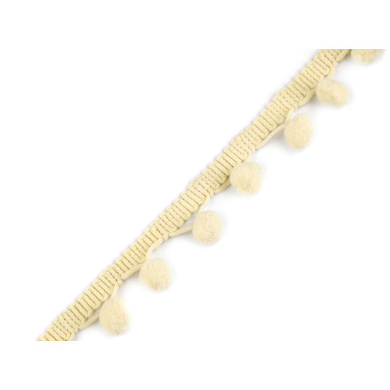 Taśma szerokość 30 mm z pomponami ø13 mm - Waniliowy (18 Metry) Taśma szerokość 30 mm z pomponami ø13 mm - Waniliowy (18 Metry)
