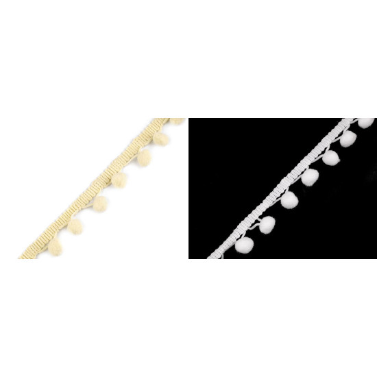 Taśma szerokość 30 mm z pomponami ø13 mm - Waniliowy (18 Metry) Taśma szerokość 30 mm z pomponami ø13 mm - Waniliowy (18 Metry)