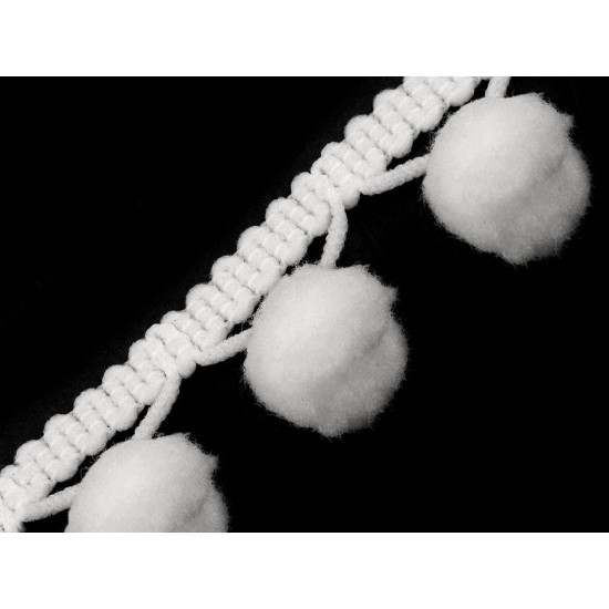 Taśma szerokość 30 mm z pomponami ø13 mm - Waniliowy (18 Metry) Taśma szerokość 30 mm z pomponami ø13 mm - Waniliowy (18 Metry)