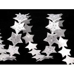 Liseré tressé satiné de noël, étoiles, largeur 14 mm - Blanc (1 Mètre)