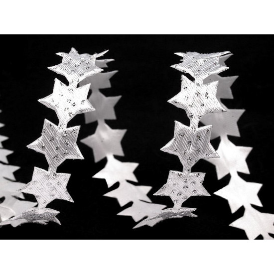 Liseré tressé satiné de noël, étoiles, largeur 14 mm - Blanc (1 Mètre) Liseré tressé satiné de noël, étoiles, largeur 14 mm - Blanc (1 Mètre)