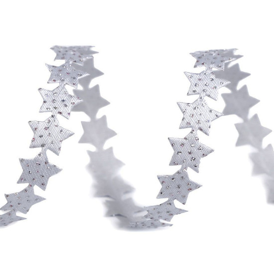 Liseré tressé satiné de noël, étoiles, largeur 14 mm - Blanc (1 Mètre) Liseré tressé satiné de noël, étoiles, largeur 14 mm - Blanc (1 Mètre)