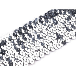 Elastic sequin trim width 45 mm - Silver (1 Meter)