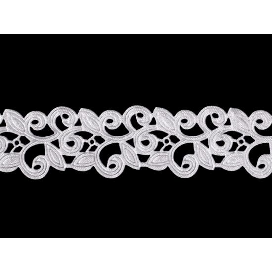 Aplikacja satynowa w taśmie szerokość 22mm ażurowy wzór - White (1 Metr) Aplikacja satynowa w taśmie szerokość 22mm ażurowy wzór - White (1 Metr)