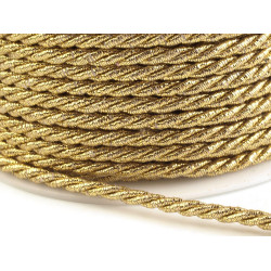 Sznurek skręcany z lureksem ø3 mm - Złoty (100 Metry)