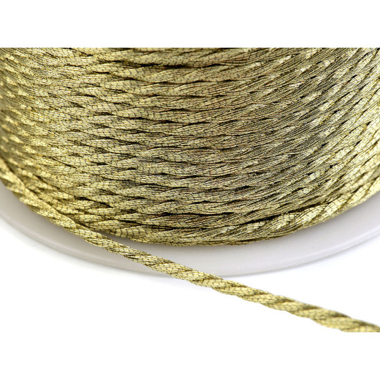 Cordoncino intrecciato, dimensioni: ø 1,5 mm, con filetto metallico - Oro (90 Metri) Cordoncino intrecciato, dimensioni: ø 1,5 mm, con filetto metallico - Oro (90 Metri)