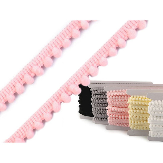 Taśma szerokość 11 mm z pomponami ø5 mm - White (1 Metr) Taśma szerokość 11 mm z pomponami ø5 mm - White (1 Metr)