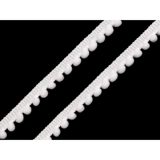 Taśma szerokość 11 mm z pomponami ø5 mm - White (1 Metr) Taśma szerokość 11 mm z pomponami ø5 mm - White (1 Metr)