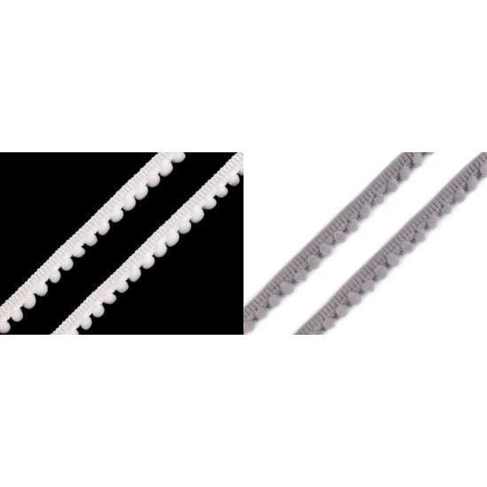 Taśma szerokość 11 mm z pomponami ø5 mm - White (1 Metr) Taśma szerokość 11 mm z pomponami ø5 mm - White (1 Metr)