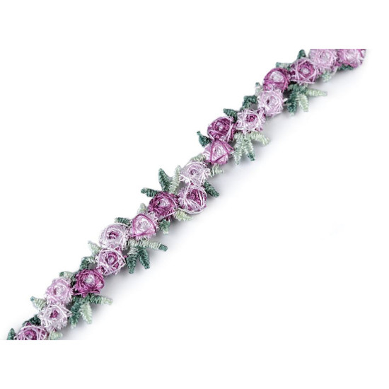 Emboidered 3d flower braid trimming width 15 mm - Light violet (27 Meters) Emboidered 3d flower braid trimming width 15 mm - Light violet (27 Meters)