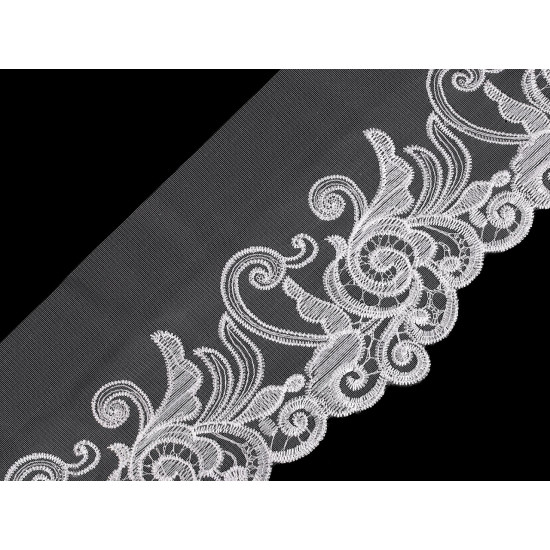 Dantelă brodată pe organza, lățime 18 cm - Bej deschis (1 Metru) Dantelă brodată pe organza, lățime 18 cm - Bej deschis (1 Metru)