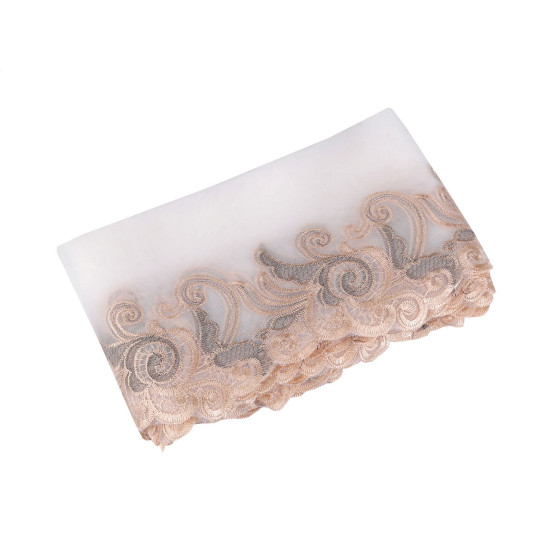 Dantelă brodată pe organza, lățime 18 cm - Bej deschis (1 Metru) Dantelă brodată pe organza, lățime 18 cm - Bej deschis (1 Metru)