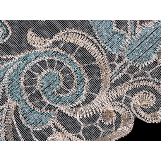 Dantelă brodată pe organza, lățime 18 cm - Bej deschis (1 Metru) Dantelă brodată pe organza, lățime 18 cm - Bej deschis (1 Metru)