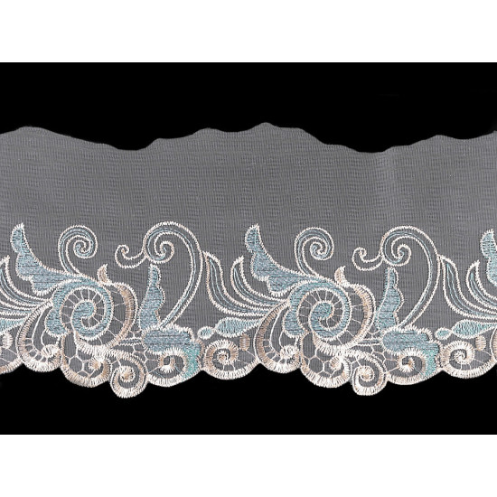 Dantelă brodată pe organza, lățime 18 cm - Bej deschis (1 Metru) Dantelă brodată pe organza, lățime 18 cm - Bej deschis (1 Metru)