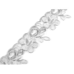 Embroidered organza ribbon trim width 58 mm with lurex - Silver (1 Meter)