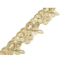 Embroidered organza ribbon trim width 58 mm with lurex - Gold lt. (1 Meter)