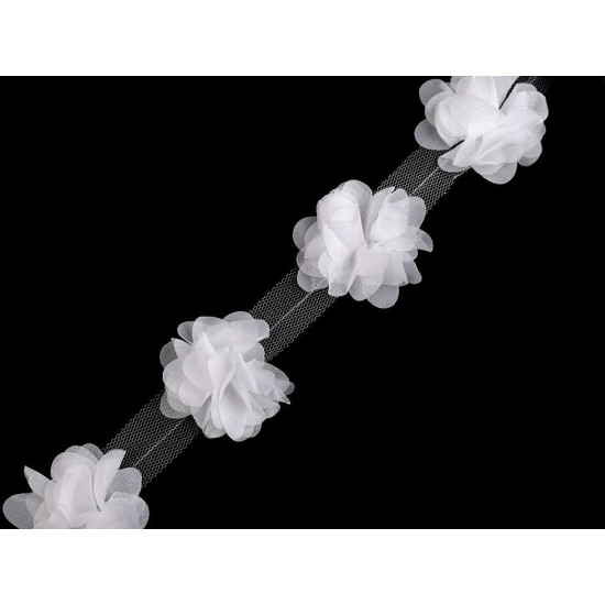 Chiffon flower trim on tulle width 60 mm - Cream lightest (9 Meters) Chiffon flower trim on tulle width 60 mm - Cream lightest (9 Meters)