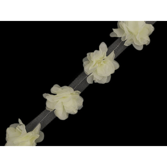 Chiffon flower trim on tulle width 60 mm - Cream lightest (9 Meters) Chiffon flower trim on tulle width 60 mm - Cream lightest (9 Meters)