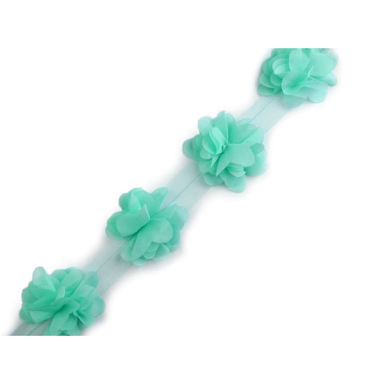 Chiffon flower trim on tulle width 60 mm - Cream lightest (9 Meters) Chiffon flower trim on tulle width 60 mm - Cream lightest (9 Meters)