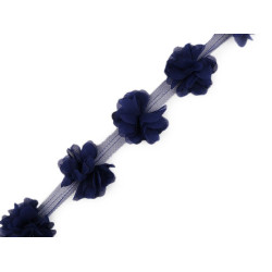 Chiffon flower trim on tulle width 60 mm - Berlin blue (45 Meters)