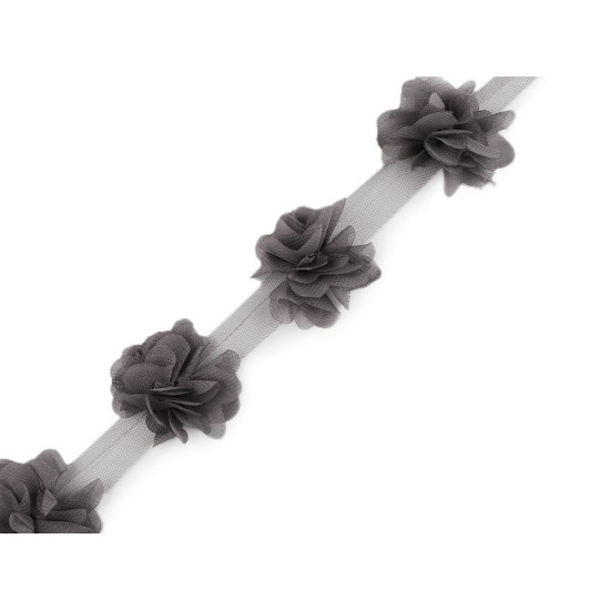 Chiffon flower trim on tulle width 60 mm - Cream lightest (9 Meters) Chiffon flower trim on tulle width 60 mm - Cream lightest (9 Meters)