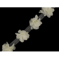 Chiffon flower trim on tulle width 60 mm - Cream lightest (45 Meters)