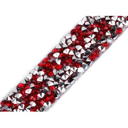 Iron on rhinestone trimming braid width 15 mm - Red (1 Meter)