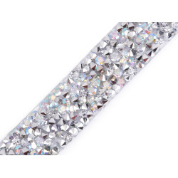 Iron on rhinestone trimming braid width 15 mm - Crystal ab (1 Meter)