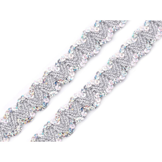 Taśma z cekinami szerokość 20 mm hologram - Srebrny (1 Metr) Taśma z cekinami szerokość 20 mm hologram - Srebrny (1 Metr)