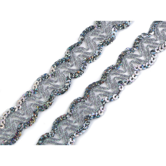 Taśma z cekinami szerokość 20 mm hologram - Srebrny (1 Metr) Taśma z cekinami szerokość 20 mm hologram - Srebrny (1 Metr)