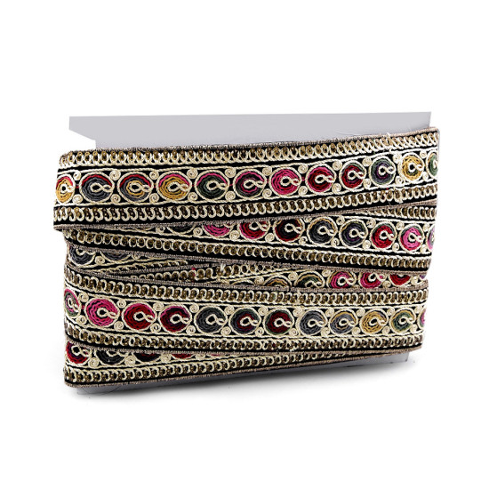 Jacquard ribbon costume trim with sequins width 45 mm velvet imitation - As pictured (1 Meter) Jacquard ribbon costume trim with sequins width 45 mm velvet imitation - As pictured (1 Meter)