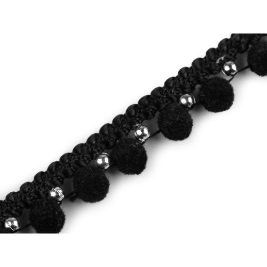 Taśma ozdobna z perełkami pokrytymi zamszem szerokość 12 mm - Czarny (9 Metry) Taśma ozdobna z perełkami pokrytymi zamszem szerokość 12 mm - Czarny (9 Metry)