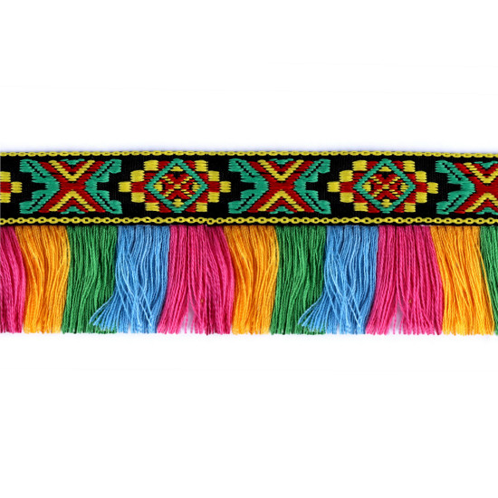 Bandă cu franjuri, motiv indian, lățime 50 mm - Multicolor (18 Metri) Bandă cu franjuri, motiv indian, lățime 50 mm - Multicolor (18 Metri)