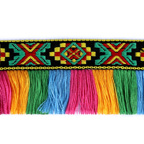 Bandă cu franjuri, motiv indian, lățime 50 mm - Multicolor (18 Metri) Bandă cu franjuri, motiv indian, lățime 50 mm - Multicolor (18 Metri)