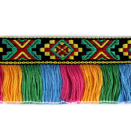 Bandă cu franjuri, motiv indian, lățime 50 mm - Multicolor (18 Metri) Bandă cu franjuri, motiv indian, lățime 50 mm - Multicolor (18 Metri)